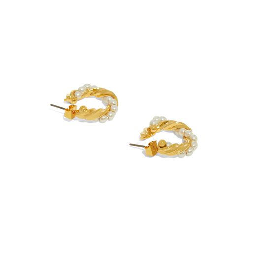 Mini faux pearl twist hoop earrings